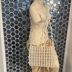 VINTAGE CLEAR LUCITE BEADED BAG  HANDBAG